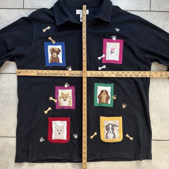 Bechamel Womens Sz XL Black Dog Breed Patches Jacket Full Zip Dog Lover - Picture 6 of 7